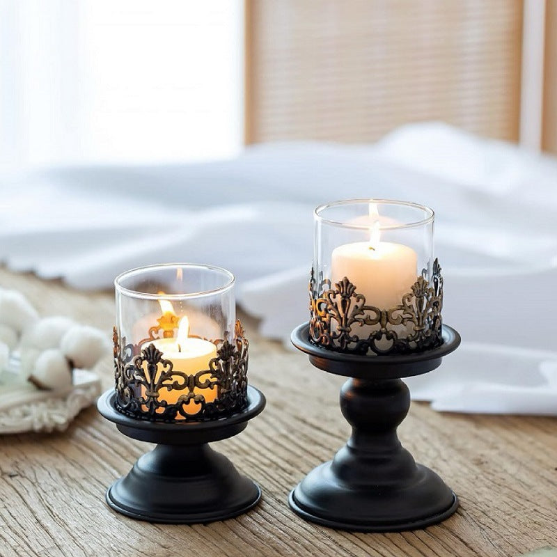 Vintage Iron Glass Pedestal Candle Holders