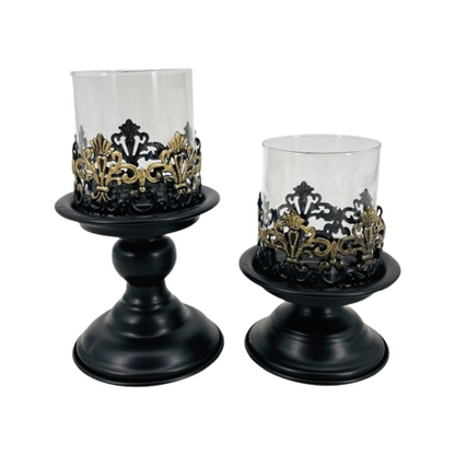 Vintage Iron Glass Pedestal Candle Holders