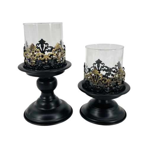 Vintage Iron Glass Pedestal Candle Holders